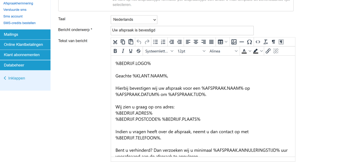 Bevestiging wijzigen.