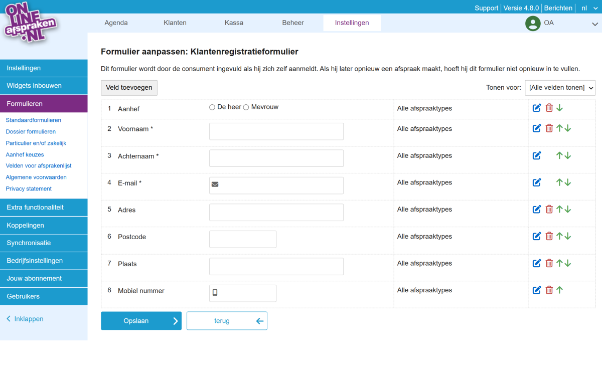 Klantenregistratieformulier