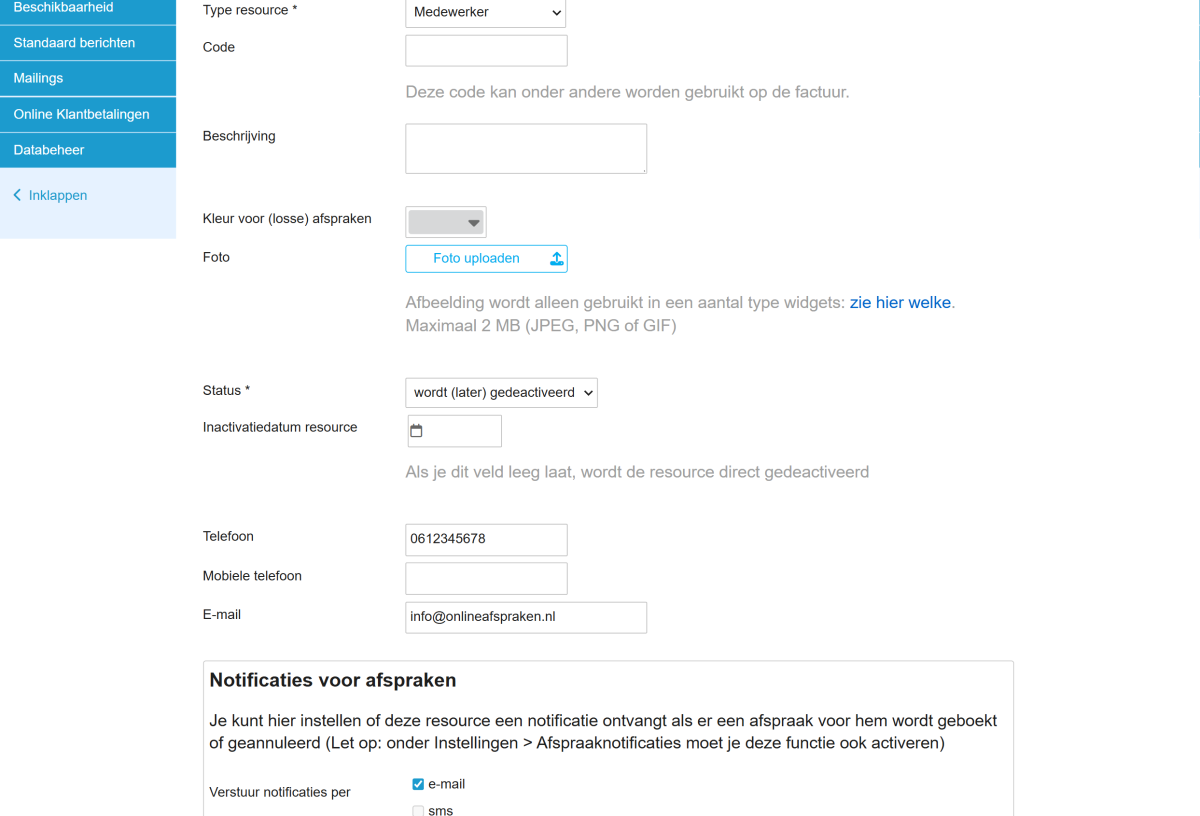 Inactivatie resource