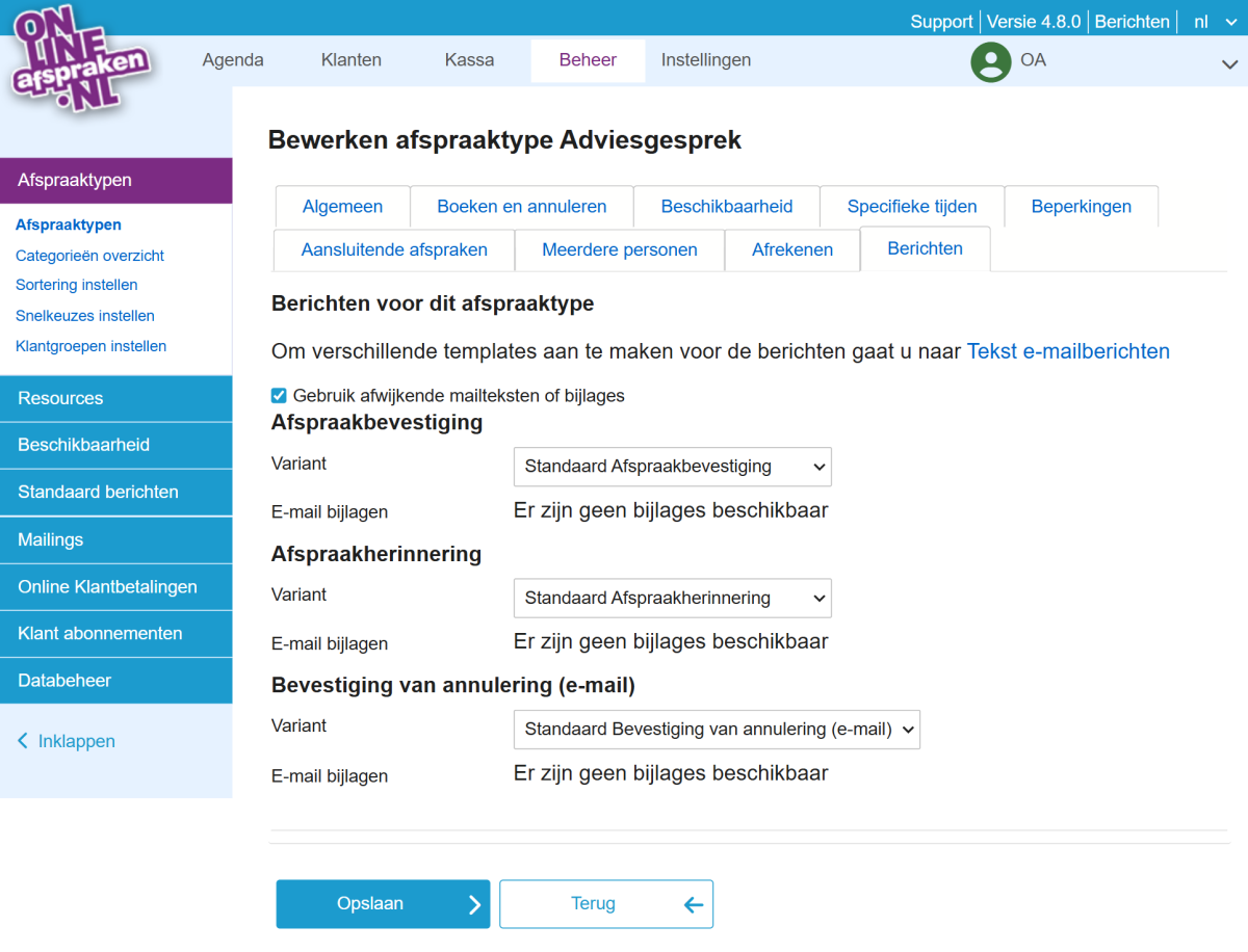 Instellen bericht