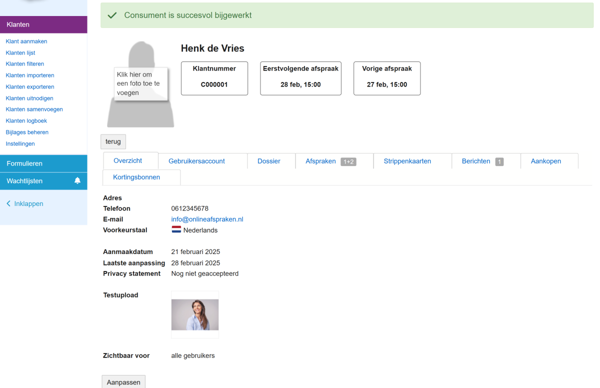 voorbeeld upload op klantenkaart