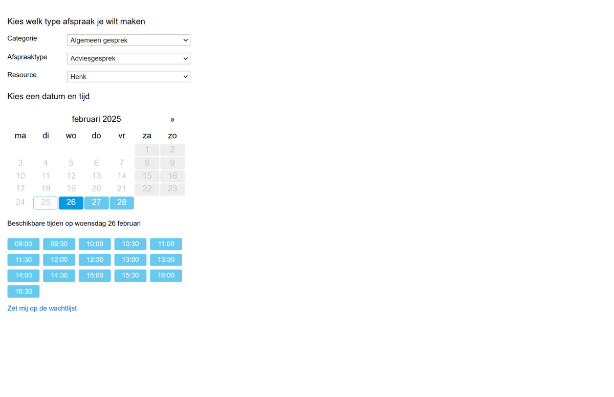 wachtlijst in de widget
