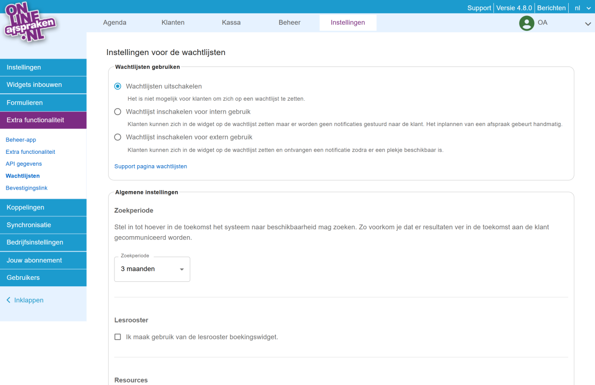 wachtlijsten instellen