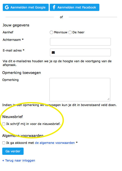aanmelden in widget opt in
