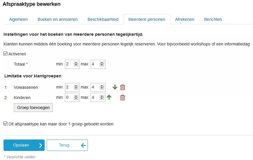 klantgroepen instellen