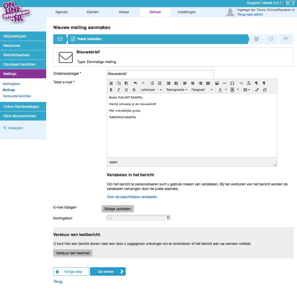 mailing aanmaken