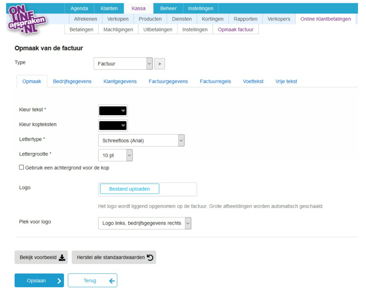 opmaak factuur