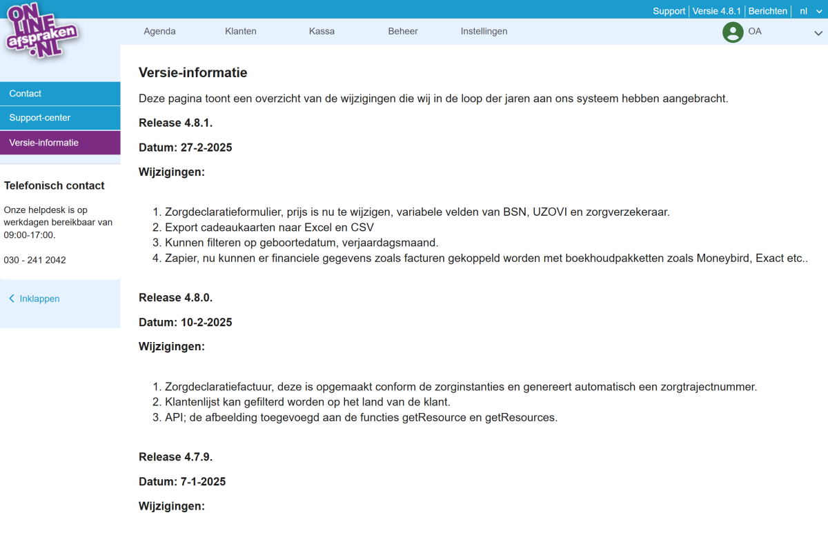 Versiebeheer screenshot