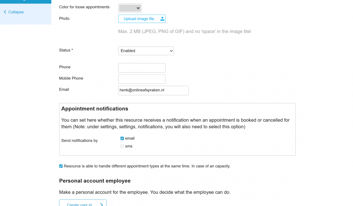 setting up a notification for a resource