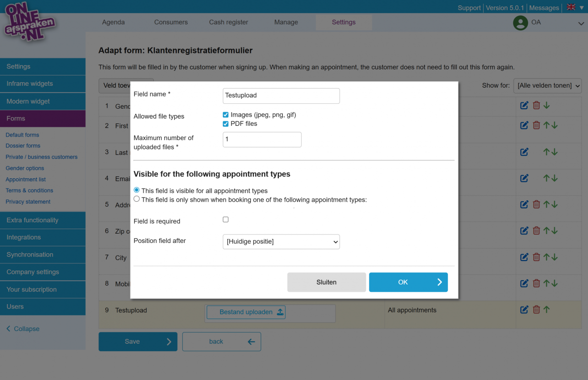 enabling the file upload field